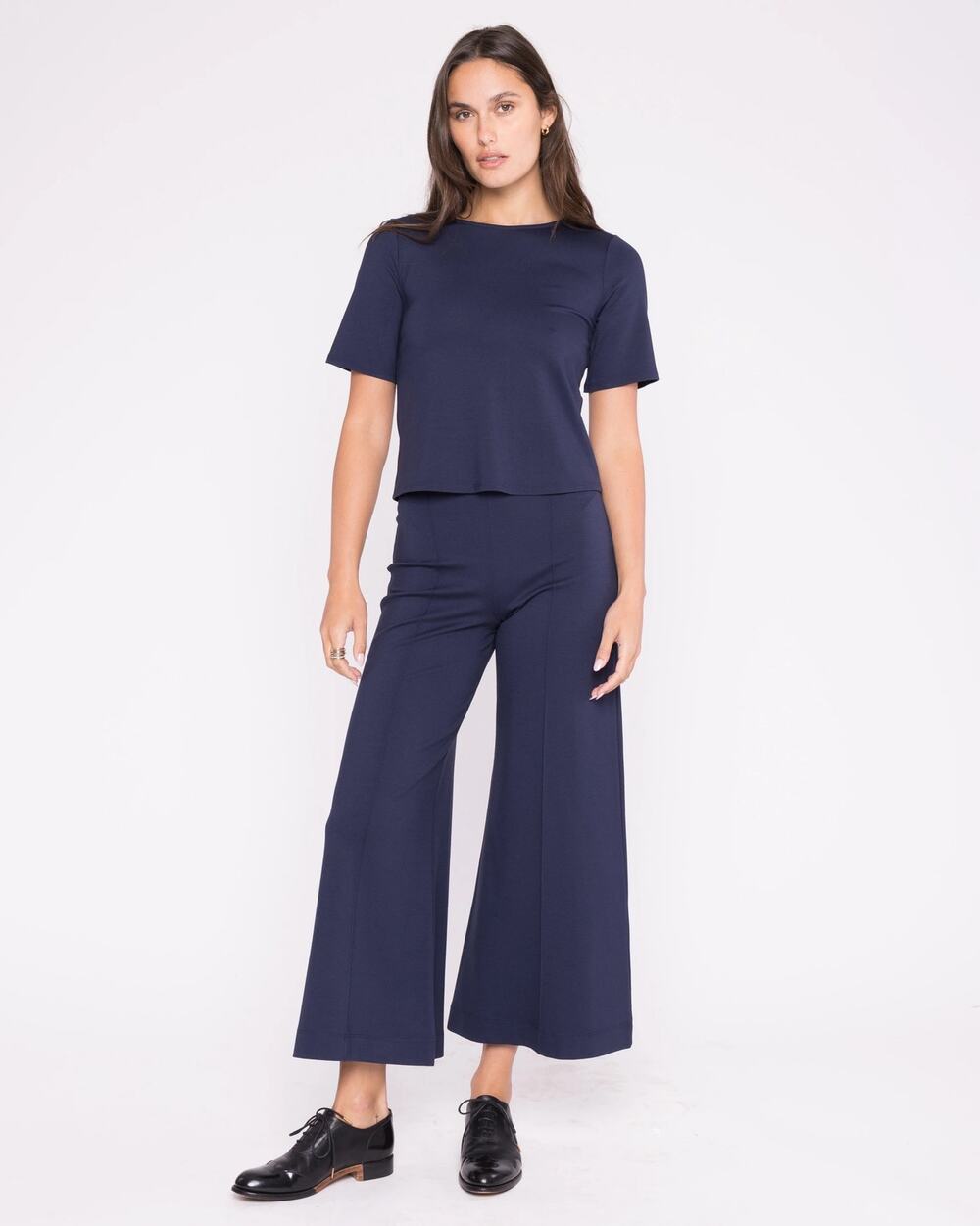NEW Ripley Rader Cropped Ponte Knit Wide Leg Pants in Navy Blue Size Medium